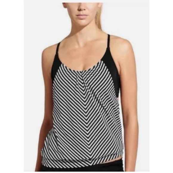 Athleta Other - ATHLETA 34 B/C Slash Stripe Blousy Tankini SWIM Top Black White Striped Suit